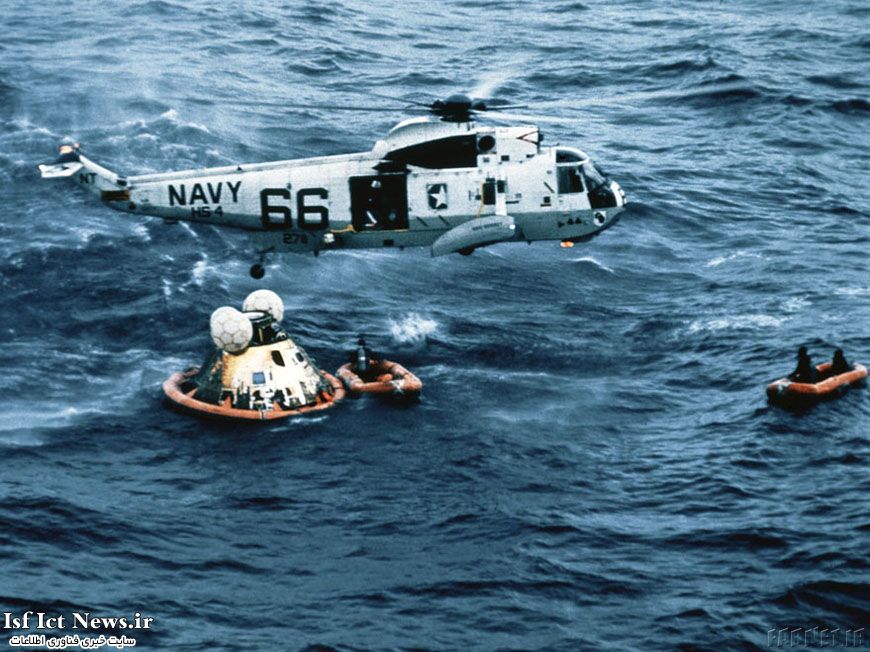 آپولو ۱۱ با موفقیت در تاریخ ۲۴ جولای ۱۹۶۹ در اقیانوس آرام فرود آمد.( عکس از Ap)
