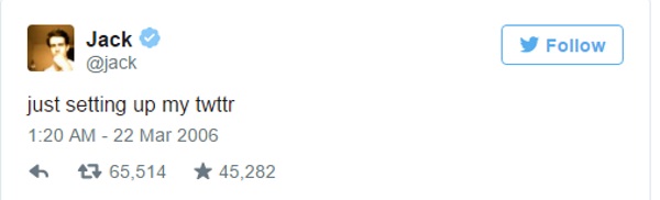 دورسی در 21 مارس 2006، یکی از اولین توئیت هایش را ارسال کرد.